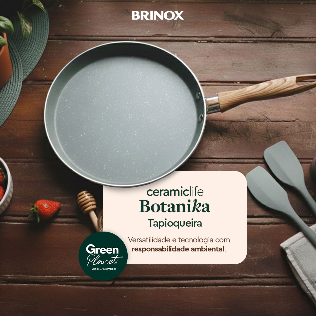 Tapioqueira Panquequeira de Indução Brinox Botanika Antiaderente Ceramic Life Ø22cm 500ml Verde - Imagem 2